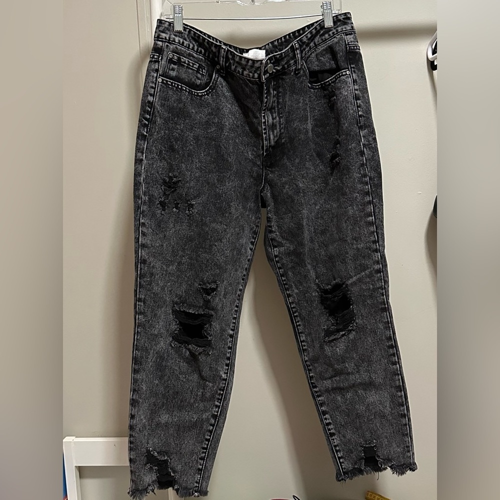 Black Acid Washed High Waisted Distressed Jeans size 15 / 31